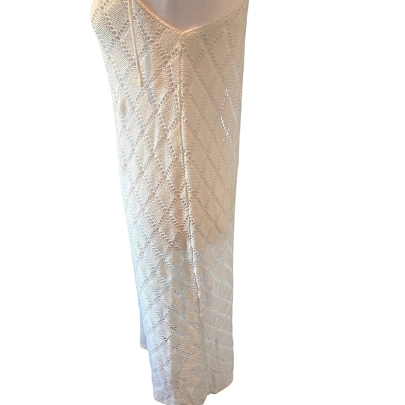 White Knit crochet Midi Dress Tie Strap Sleeveless Boho Beach Vacation Size 6 - Picture 2 of 8